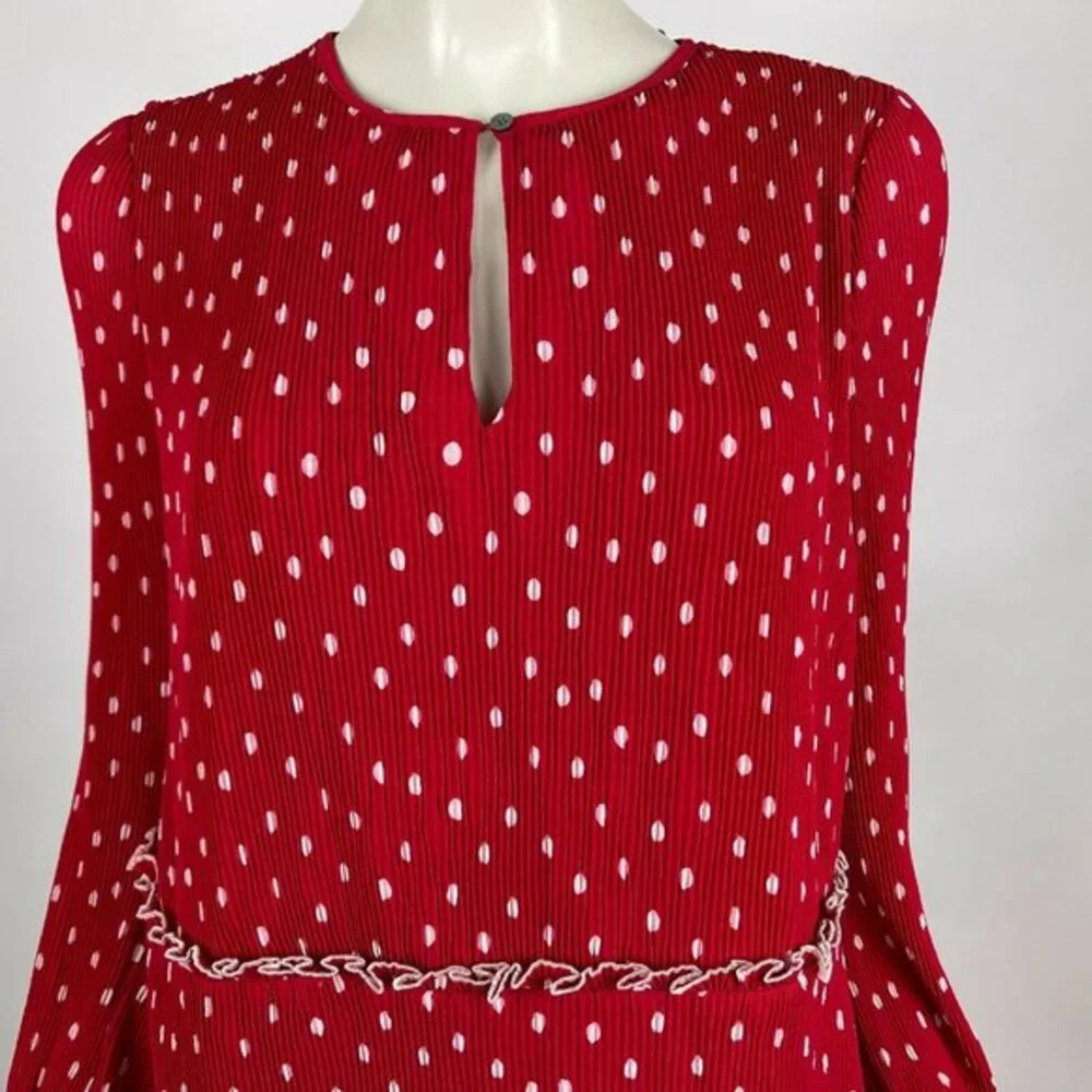 J Crew Ruffle-trim Pleated Top Polka Dot Lined Blouse Long Sleeve Women S NWT‎